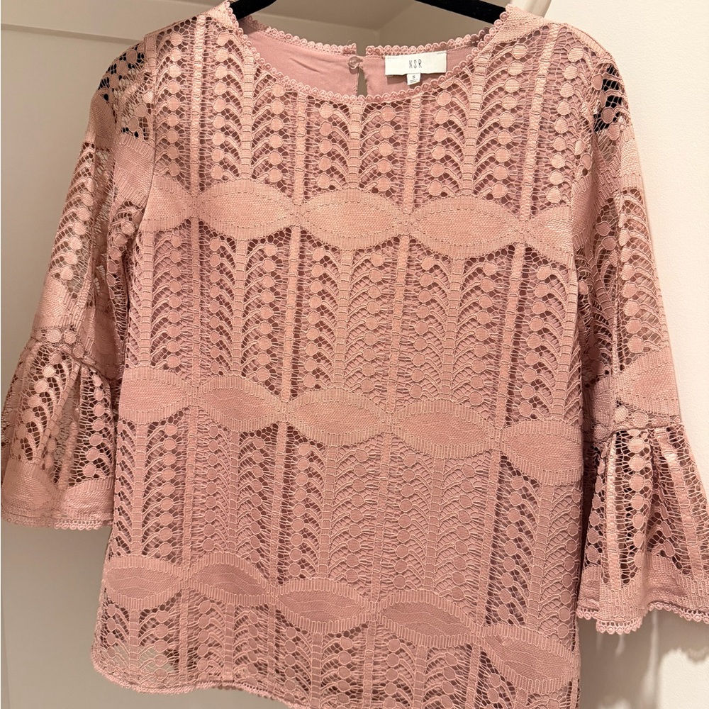 NSR Dusty Rose Lace Top with Bell Sleeves